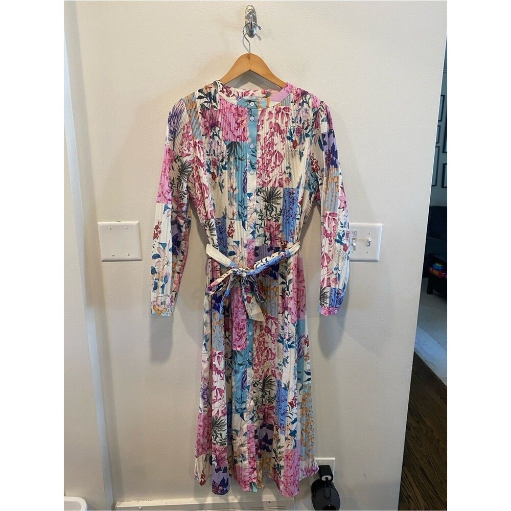 Paper Parachute Womens Patchwork Floral Midi Shirt Dress Size Small modest